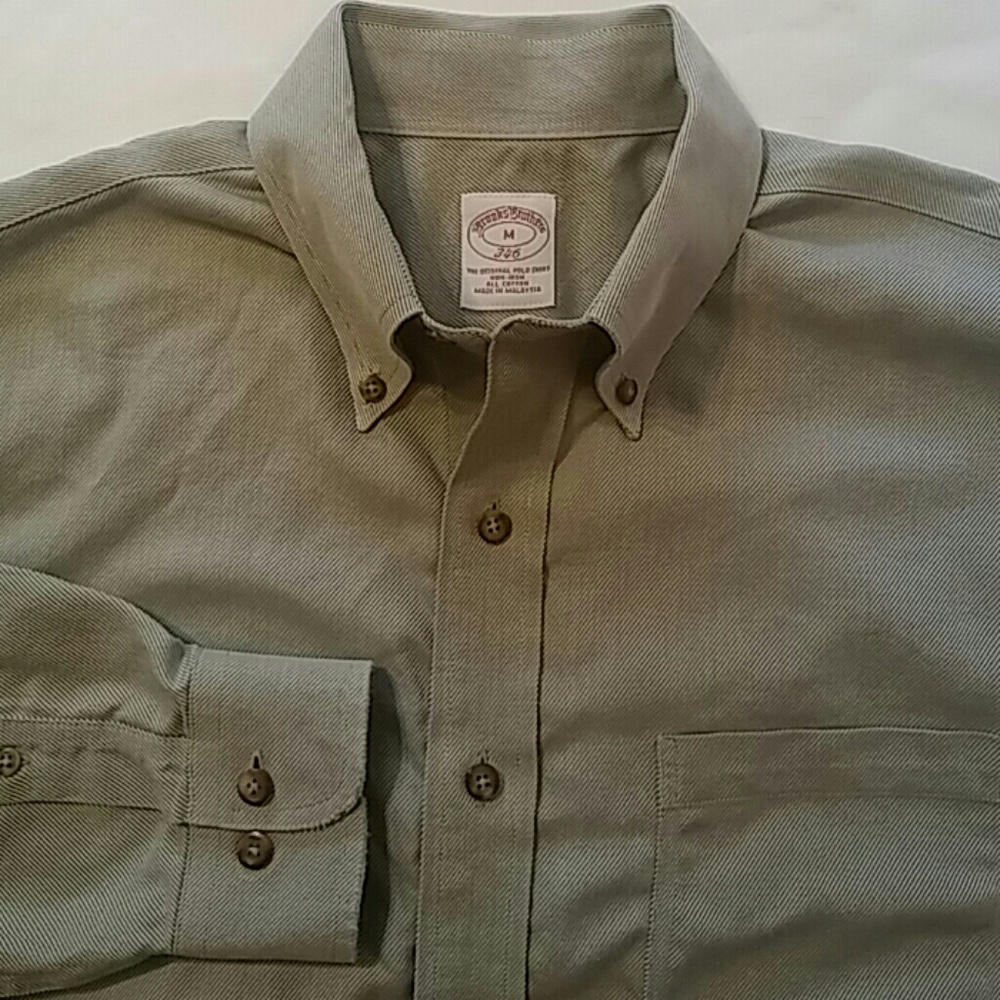 Brooks Brothers Men Medium Button Down Olive Shirt